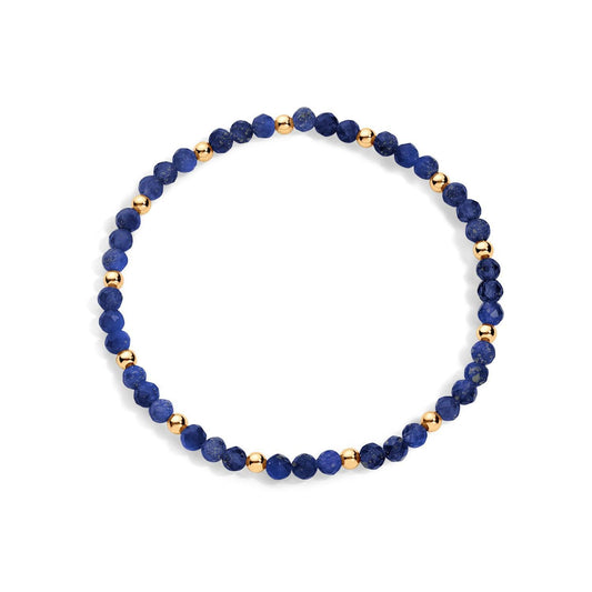 Blue gemstone bracelet with gold-filled accents.