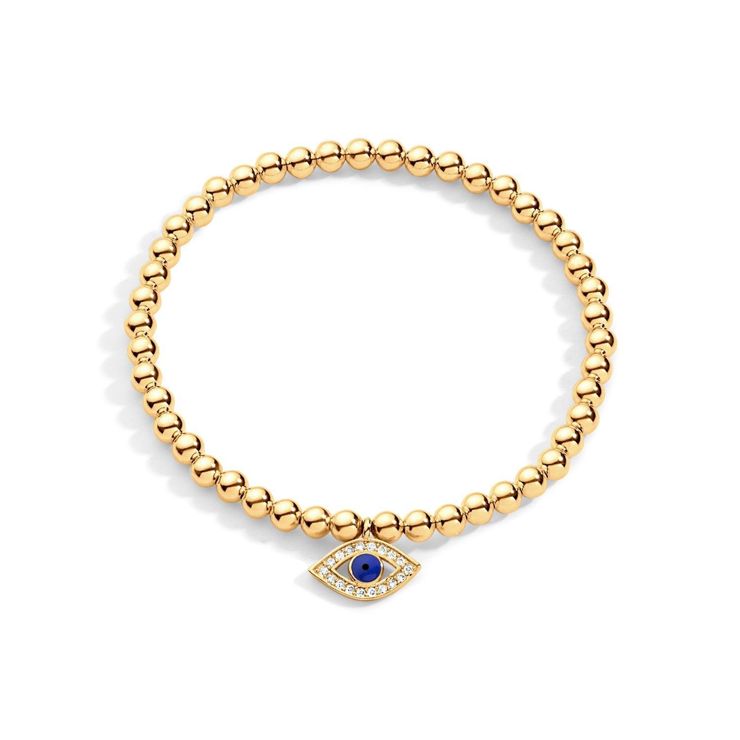 Gold filled beaded bracelet with evil eye charm