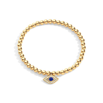 Gold filled beaded bracelet with evil eye charm