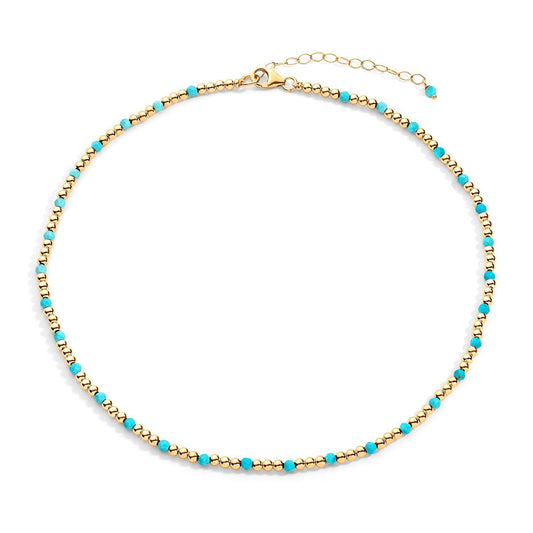  gold-filled chain necklace with turquoise semi-precious gemstone accents, displayed against a white background.